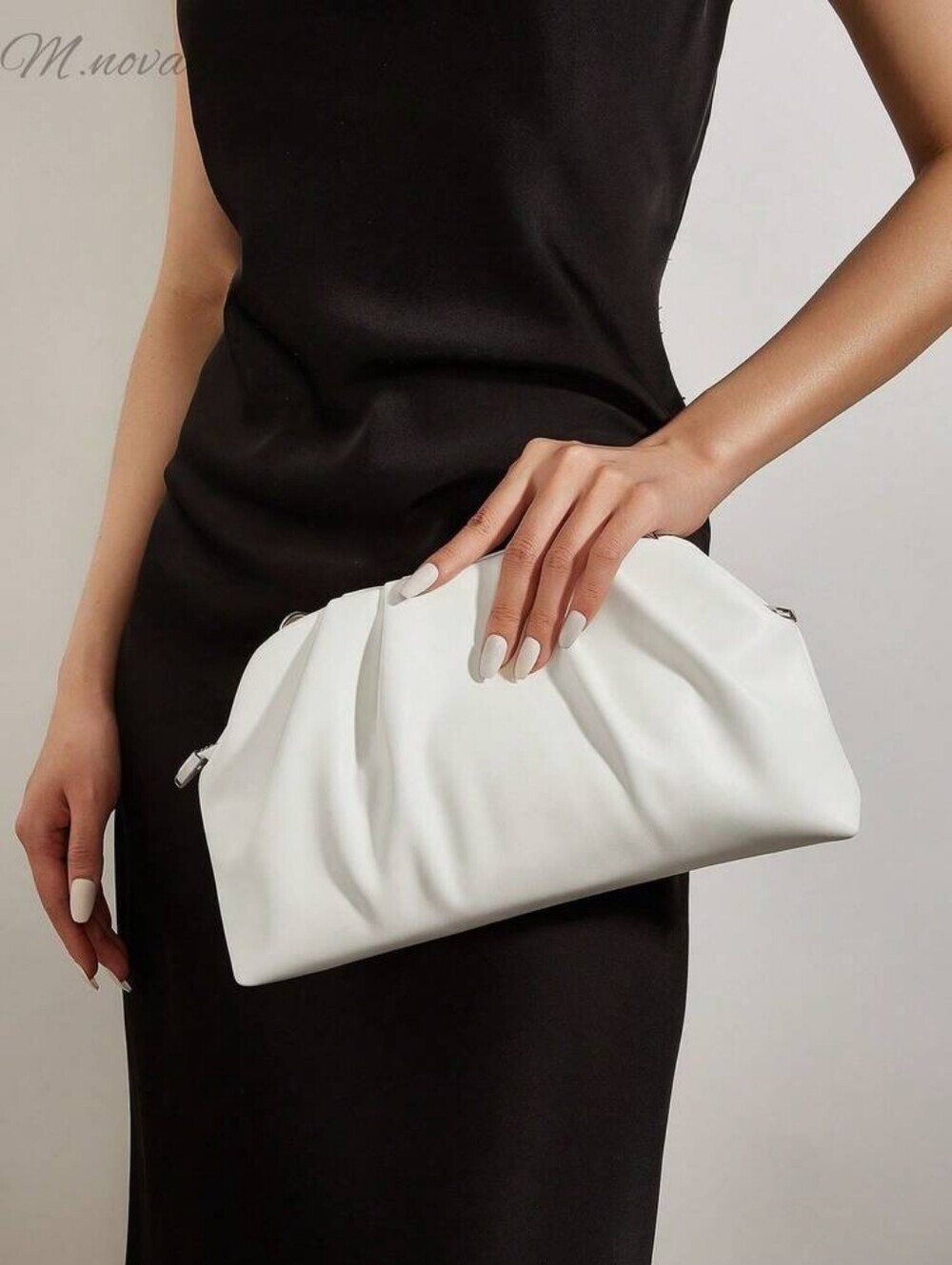 Mango White Ruched Crossbody with Gold Chain